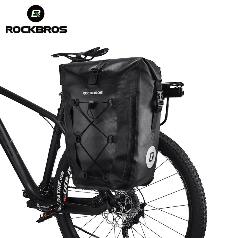 ROCKBROS-bolsa para bicicleta de ciclismo, resistente al agua, bolsa trasera para bicicleta, asiento trasero, bolsas para maletero, alforja, 27L, cesta grande, accesorios para bicicleta MTB