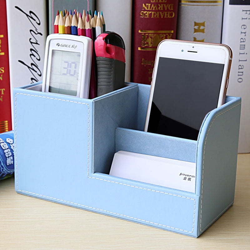 High Grade PU Leather Desk Organizer Wooden Pen Holder Pencil Box Marble Desk Storage Box &amp; Bin Stationery Pen Stand Containers