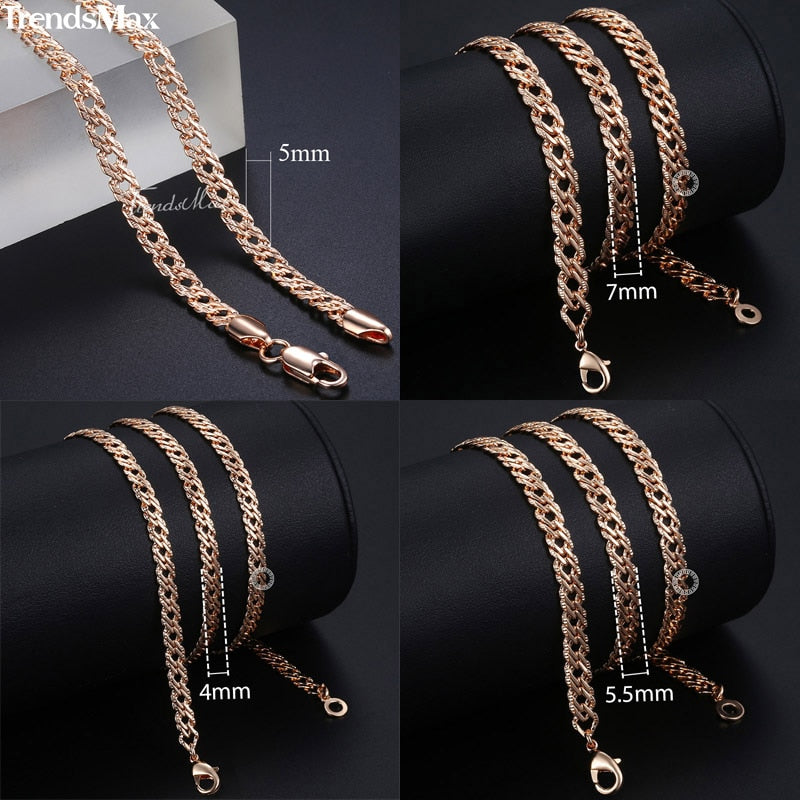 Trendsmax Necklaces for Women Men 585 Rose Gold Venitian Curb Link Chain Necklace 45cm 55cm 60cm Fashion Jewelry KGN453