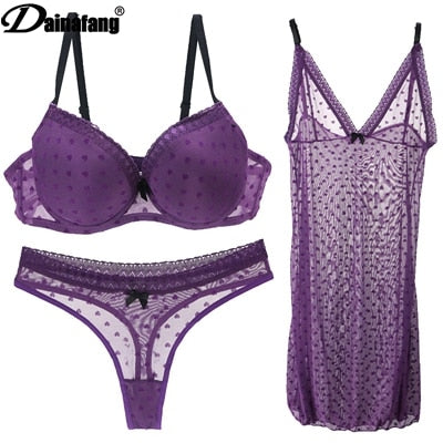 Lencería de marca DAINAFANG 36/80 38/85 40/90 42/95 BC Copa sujetador y breve ropa Sexy camisón conjuntos de ropa interior bragas para mujer