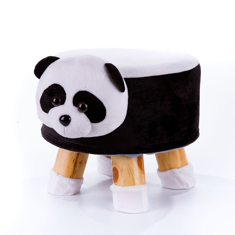 Multi-Style Handmade Animal Chair Wood Kids Stools Shoes Sofa with Plush Cartoon Cover Upscale Adult Baby Chairs Small Bench