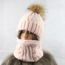 Gorro con bufanda para mujer, gorro de lana cálido en el interior, gorro de invierno para niñas, gorro con pompón de piel de visón Real, gorros de punto para mujer, 2021