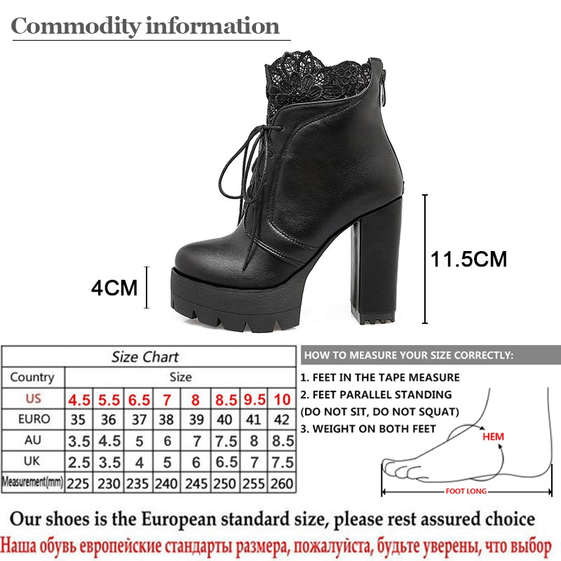 Gdgydh 2022 Autumn Women Lacing Platform Boots High Heels Female Black Platform Heels Spring Short Boots Ladies Shoes for Party