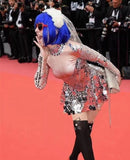 Vestido de piedra con espejos plateados brillantes, traje de bailarina de cantante femenina, traje de mono brillante, vestido de discoteca de una pieza, vestidos de fiesta Oufit