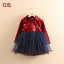 2021 Winter 2-12 Years Teenage New Year Embroidery Lace Red Traditional Chinese Garments Tang Kids Baby Girls Plus Velvet Dress