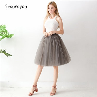 Gothic 7 Schichten 65cm Mischfarben Tutu Tüllrock Damen Streetwear Hohe Taille Falten Midiröcke spudniczki jupe rokken faldas