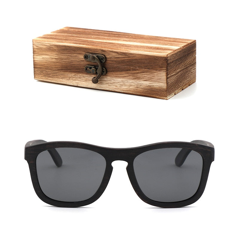 Retro men polarized women sunglasses Black wood Kids Couples sun glasses handmade  UV400 With bamboo wooden box