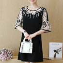 Fashion Elegant Patchwork Floral Lace Chiffon Dress Flare Short Sleeve Black Summer Dress Casual Plus Size Dress Women 2724 50