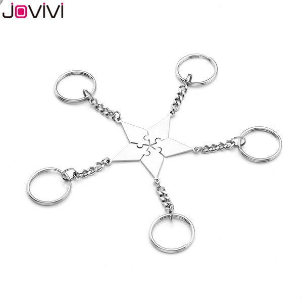 Jovivi Stainless Steel 5/6 Piece Key Ring Best Friends BFF Keychains Friendship Puzzle Piece Charm Gift Key Chain Jewelry