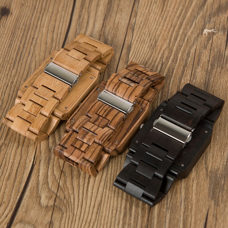 Relojes BOBO BIRD de madera de bambú para hombre, relojes de marca de lujo de diseño rectangular, reloj de banda de madera para hombre