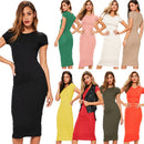Knitted Cotton Long Autumn Dress Women Fashion O-Neck Short Sleeve Office Ladies Winter Dress Casual Pencil Vestidos Party Robe