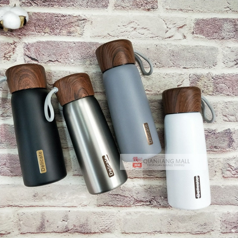 400ML Wood Pattern Stainless Steel Thermos Water Bottle Double Wall Vacuum Water Bottle Portable High Quality