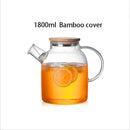 1000ml/1800ml Glass Kettle Water Jug Heat Resistant Flower Teapots with Bamboo Lid Stainless Steel Cover Clear Juice Container