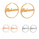 1 Paar Ohrringe mit benutzerdefinierten Namen, personalisierbar, großes Typenschild, handgefertigt, Creolen, Edelstahl, rund, Geometrie, Schmuck, Mädchen, Geschenke