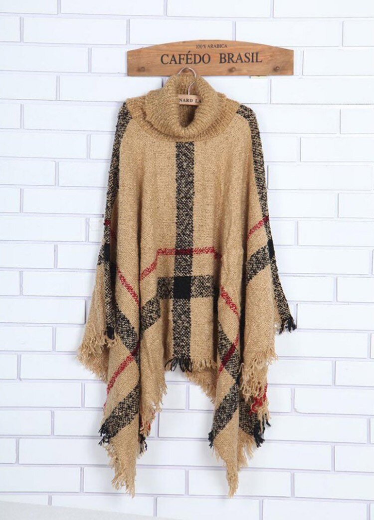 Suéter de invierno Poncho de punto para mujer Bufanda de cuello alto para mujer Suéteres y jerséis cálidos gruesos Poncho y capas