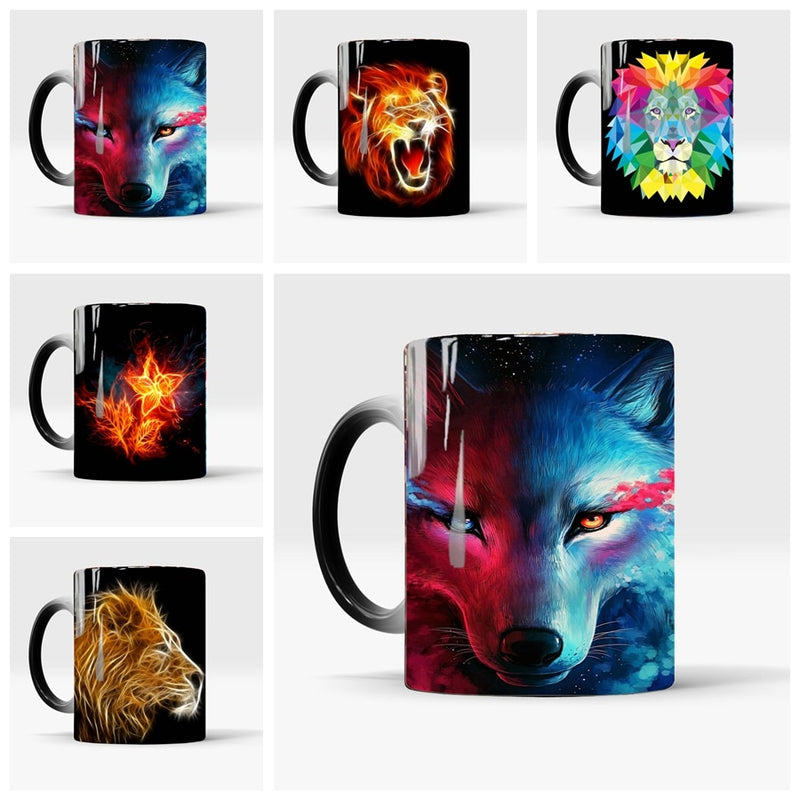 king lion Wolf Color Changing Mug Magic Heat Sensitive Tea Cup Coffee Mug Gift Mug for Your Kids or Your Friends Free Shipping