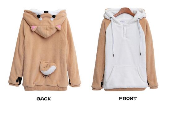 Shiba inu Doge Kawaii piękny aksamit z długimi rękawami z kapturem pluszowy płaszcz kreskówka styl anime ciepła pani zima bluza boże narodzenie