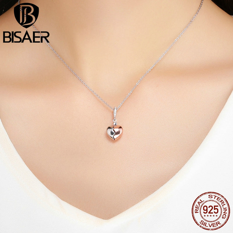 BISAER Romantic 925 Sterling Silver Lock Key Of Love Heart Pendant Charms Lock Shape Fit For DIY Silver Jewelry Making ECC844