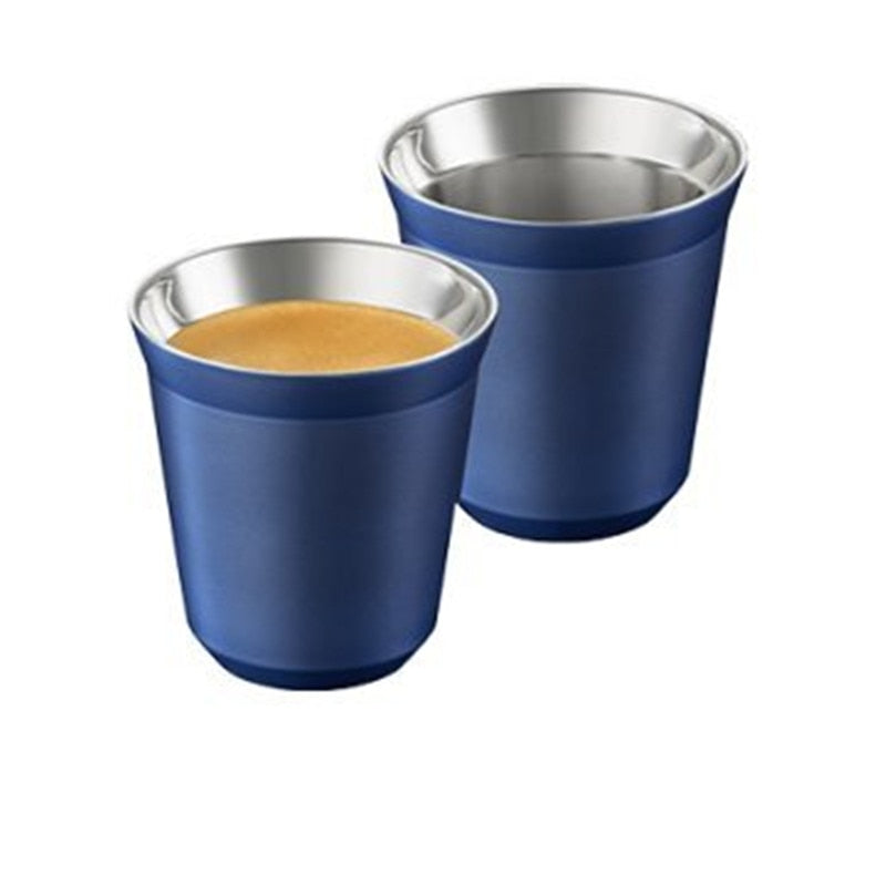 Juego de 2 tazas de espresso de 80 ml y 160 ml, juego de tazas de espresso de acero inoxidable, tazas de té y café aisladas, tazas de doble pared aptas para lavavajillas