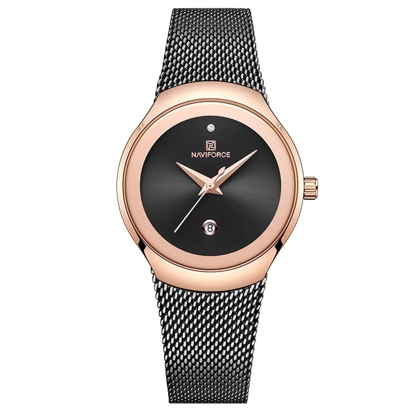 Relojes de marca de lujo NAVIFORCE para mujer, reloj de pulsera de cuarzo informal a la moda para mujer, reloj resistente al agua de acero inoxidable y oro rosa para chica