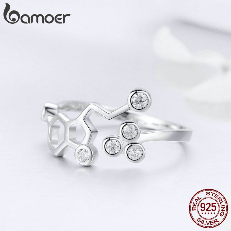 BAMOER Real 925 Sterling Silber Waben verstellbare Fingerringe für Frauen Klar CZ Ring Hochzeit Verlobungsschmuck Anel SCR433