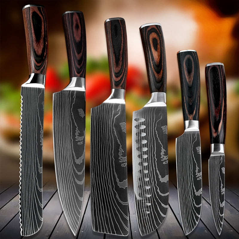 XITUO Kitchen Chef Knife Laser Damascus Pattern High Carbon Stainless Steel Non-stick Frozen Santoku Utility Cleaver Bread kni