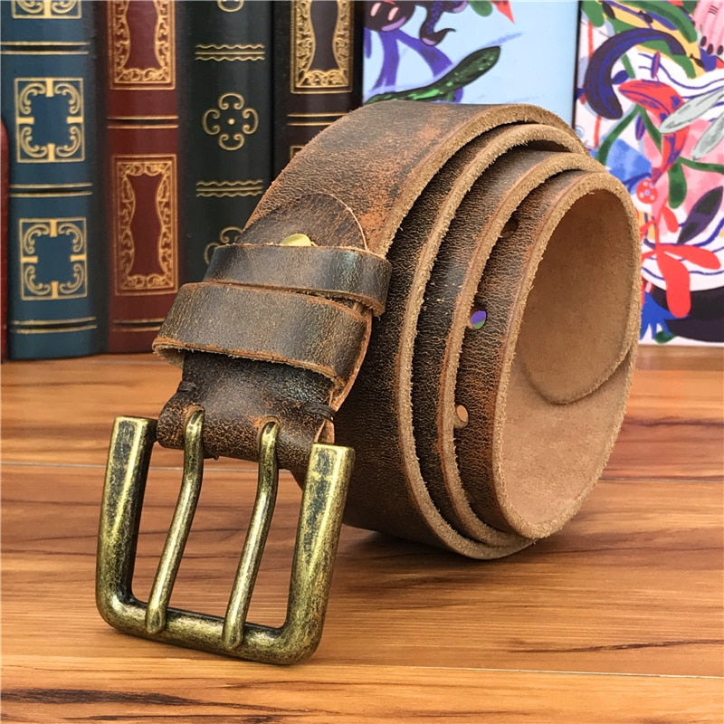 Double Pin Vintage Belt Buckle Super Wide 4.2CM Genuine Leather Men Belt Luxury Ceinture Homme Jeans Cinturon Mujer MBT0018