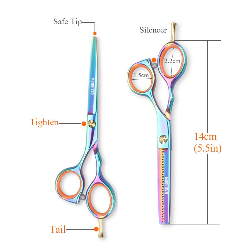 Brainbow 2pcs / Set 5.5' Multi-Color Haarschere Rechtshänder Effilierschere Friseurschere Pro Salon Haarstyling-Werkzeuge
