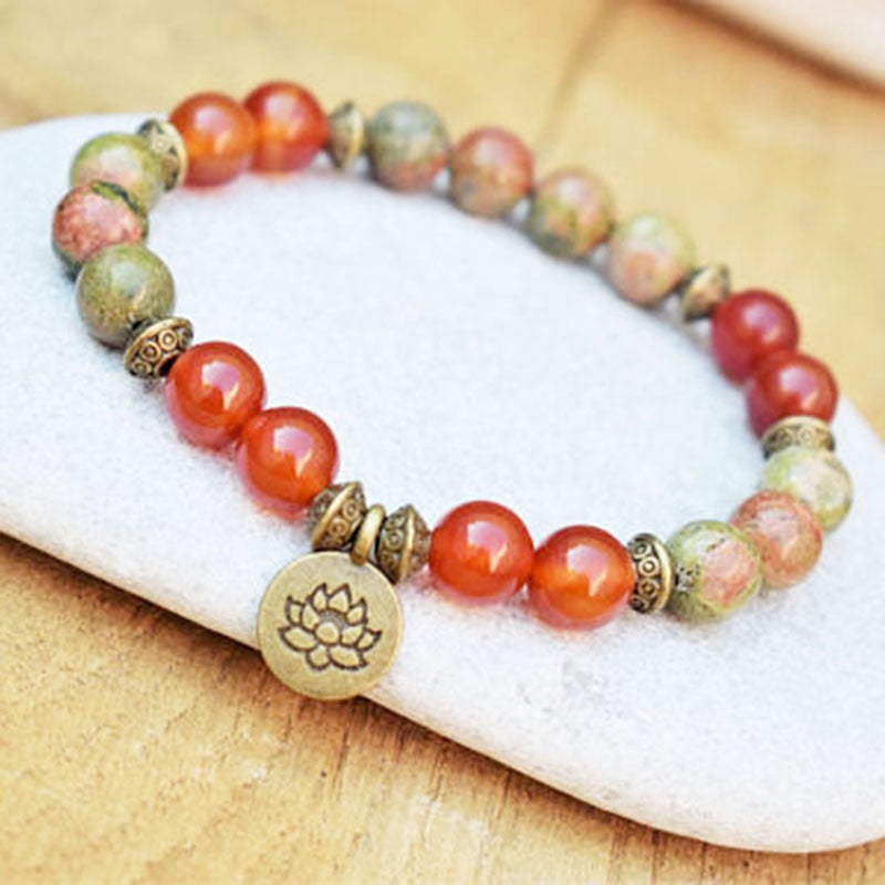 Lotus Wrist Mala Healing Crystal Lotus OM J-asper Bracelet Sets For Men Medetation Yoga Bead Carnelian Bracelet