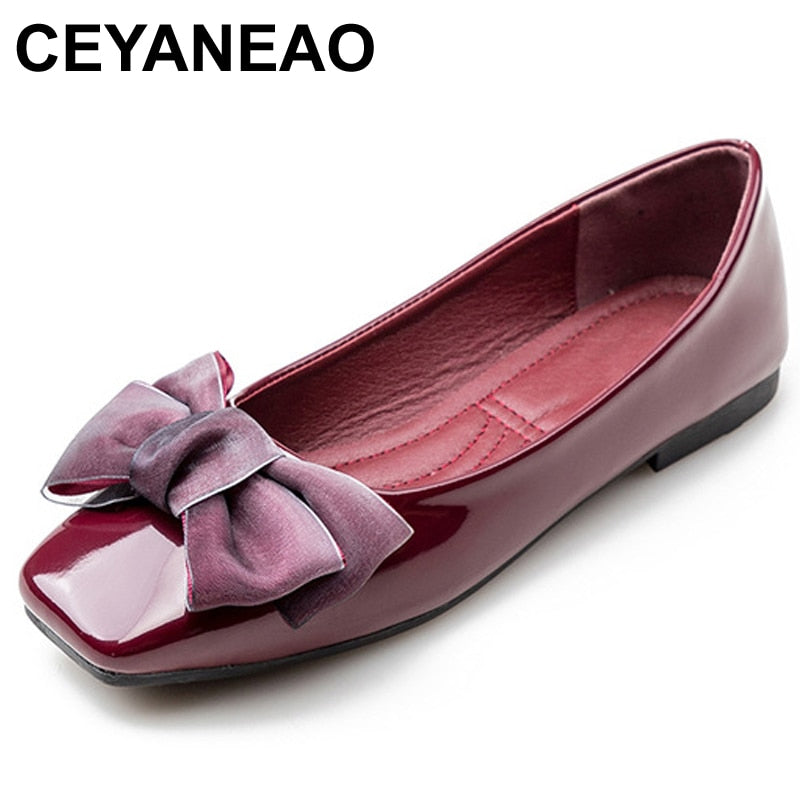 CEYANEAO2019 Frühling Neue Mode Luxus Frauen Weiche Flache Schmetterlingsknoten Ballerinas Große Größe Low Heels Designer ShoesE1129