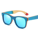 EZREAL Skateboard Wooden Sunglasses Blue Frame With Coating Mirrored Bamboo Sunglasses UV 400 Protection Lenses in Wooden Box