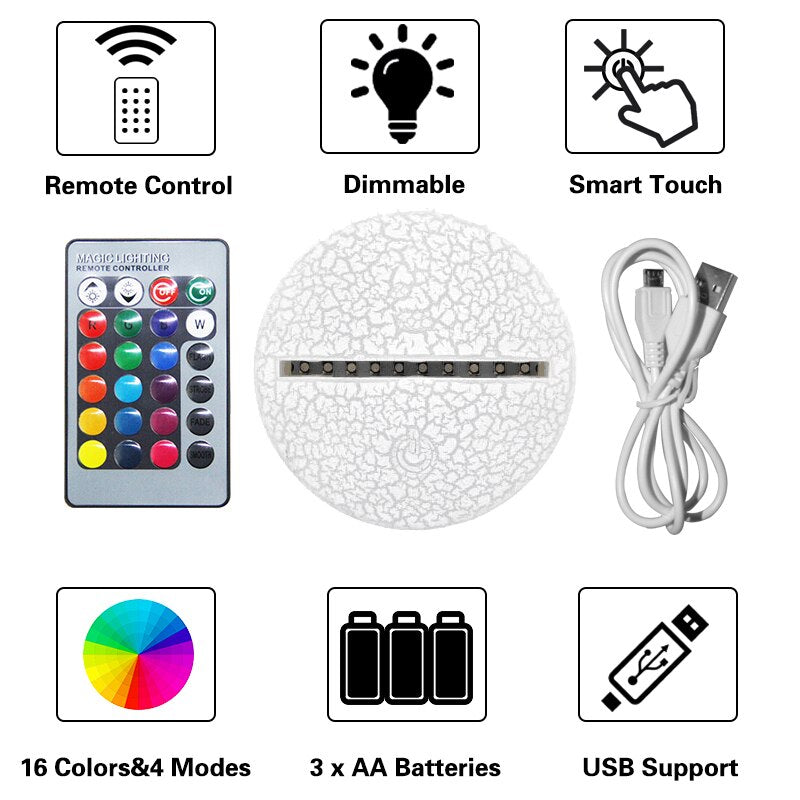 3D Sport Series Night Light LED Table Lamp Remote Sneakers Football Lampe 16 Colors Illusion Luminaria Kids Baby Birthday Gifts