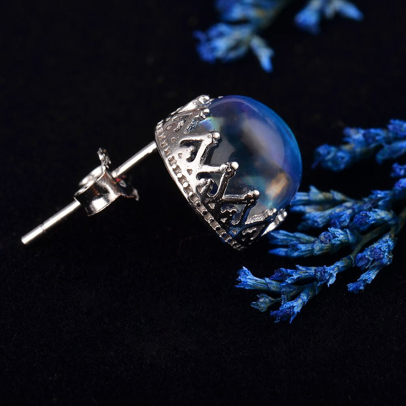 ITSMOS azul redondo cristal Stud pendiente 100% s925 plata onda encaje Simple elegante pendiente para mujer piedras preciosas joyería regalo