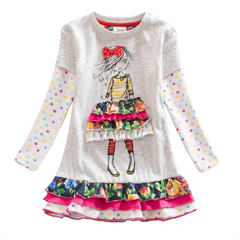 DXTON Winter Kids Dresses For Girls Flying Sleeve Unicorn Children Dress Star Stripe Toddler Cotton Clothing Causal Girls Dress