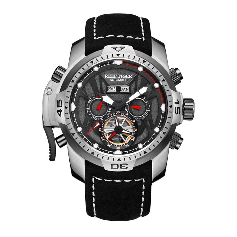 Reef Tiger/RT Sport Watch Complicated Dial with Year Month Perpetual Calendar Big Steel Case Watches RGA3532
