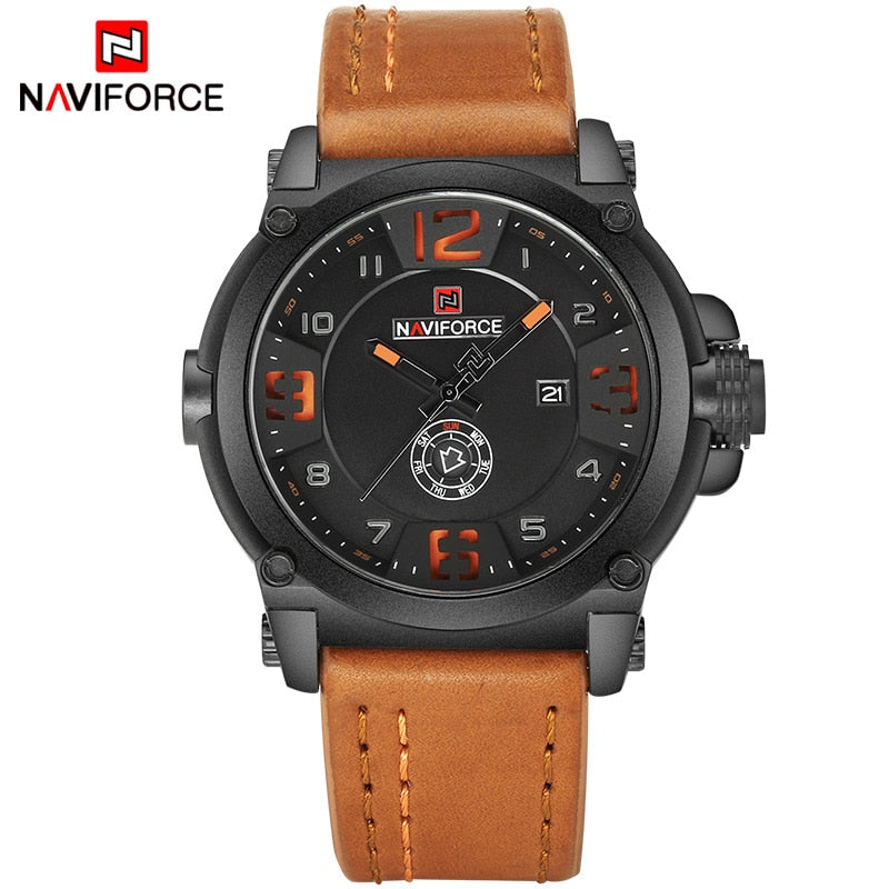 NAVIFORCE Top Luxusmarke Herren Sport Militär Quarzuhr Mann Analog Datum Uhr Lederband Armbanduhr Relogio Masculino