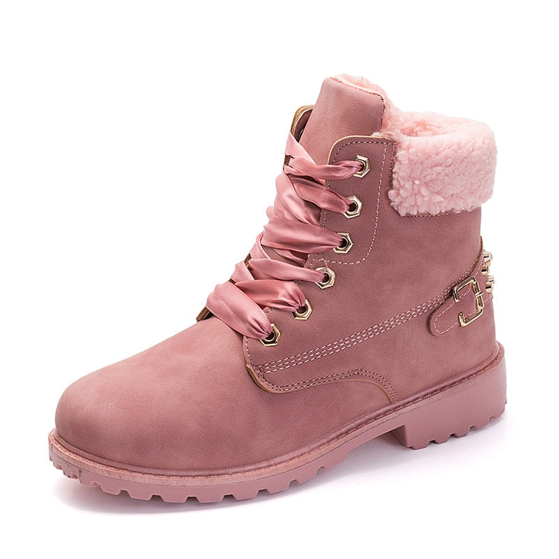 Zapatos de invierno, botas para mujer, moda 2022, botines cálidos de felpa, zapatos para mujer, zapatos de punta redonda con cordones, botas de nieve para mujer, zapatos de marca para mujer