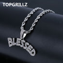 TOPGRILLZ Bubble Letters BLESSED colgante collar hombres mujeres Hip Hop oro plata Color Iced Out Cubic Zircon joyería collar