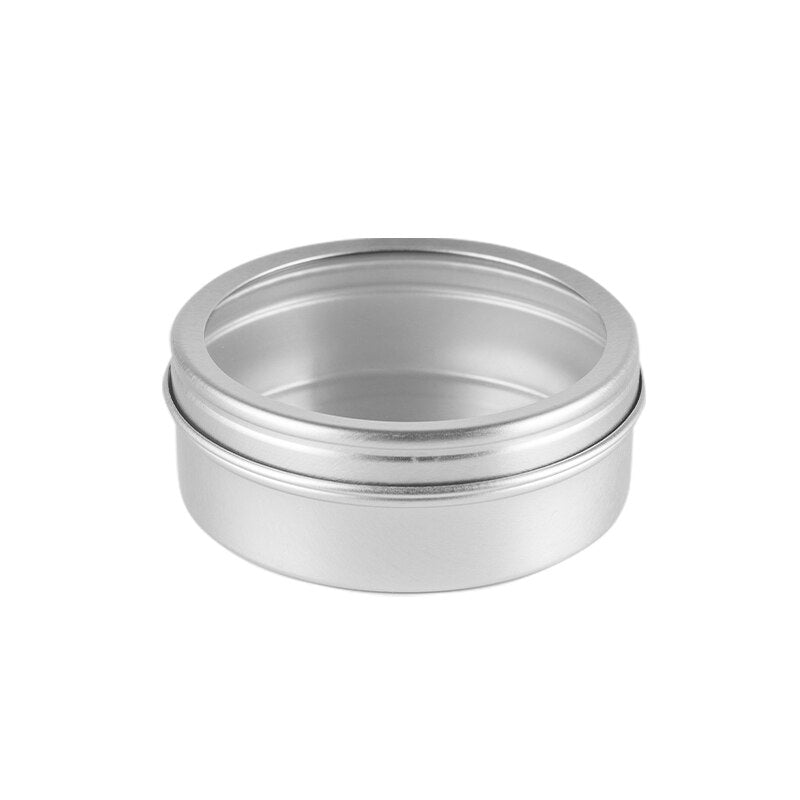 48x20g 40g 100g Empty Silver Cosmetics Cream Container Window Cap Metal Aluminum Jar Balm Bottle Tin Pot Can Gift For Tea Candle