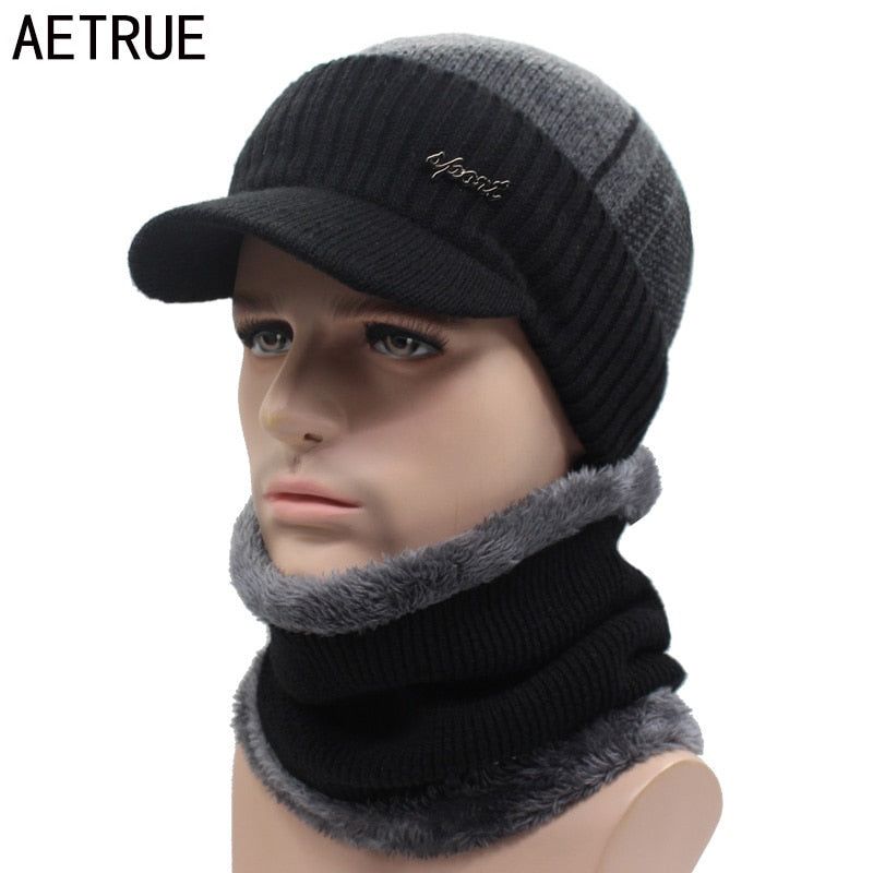 AETRUE Winter Hats Skullies Beanies Hat Winter Beanies For Men Women Wool Necks Caps Balaclava Mask Gorras Bonnet Knitted Hat