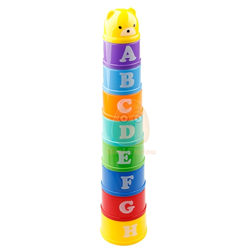 Stack Cup Educational Baby Toys Rainbow Color Figures Folding Tower Funny Puzzle Piles Stacking Cup Letter Toy Kids Water Toys