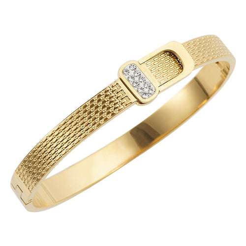 Marke Frauen Mädchen Kristall Manschette Charme Armreifen Trendy Edelstahl Gürtel Design Mode Hochzeit Armreifen Schmuck Geschenk