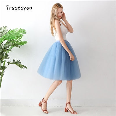 Gothic 7 Layers 65cm Mix Colors Tutu Tulle Skirt Women Streetwear High Waist Pleated Midi Skirts spudniczki jupe rokken faldas