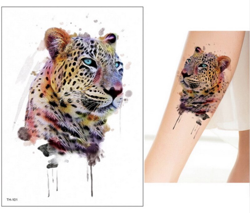 21*15 cm nuevo tatuaje temporal pegatina lindo leopardo Lobo Tigre animales patrón impermeable arte corporal tatuaje falso mujeres hombres pintura DIY