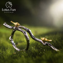 Lotus Fun Real 925 Sterling Silver Natural Handmade Designer Fine Jewelry Adjustable Ring Bird on Branch Rings for Women Bijoux