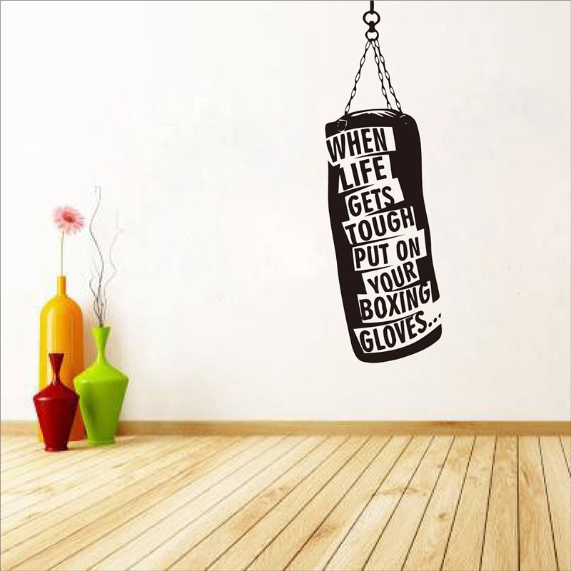 When life gets..Punch Bag Gloves Boxing Motivational Wall Decals Fitness Gym Hobby Quote Vinyl Stickers DIY Art Decor