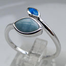 Anillos de Larimar Natural fino, anillo de hojas, anillos de mujer Larimar, joyería de ópalo azul, joyería de plata de ley 925, anillos de boda Larimar