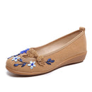 Marca Veowalk, apliques de flores en 3D, zapatillas de Ballet sin cordones de lino para mujer, tela transpirable, zapatos chinos informales para mujer, bailarina