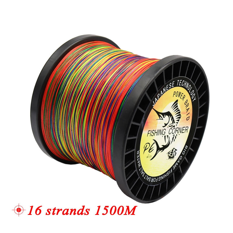 16 hebras PE trenza 300M/500M/1000M/1500M línea de pesca trenzada Multicolor Super Power Japón multifilamento agua salada/agua dulce