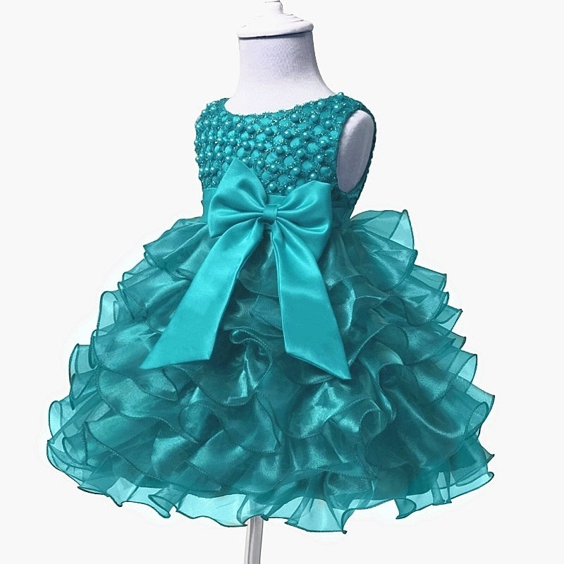 Vestido de tutú con cuentas de flores para niña, para fiesta de boda, sin mangas, vestidos de bebé para 1er cumpleaños, ropa de bautismo para niños pequeños